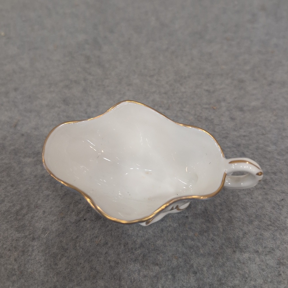 VA Portugal Miniature Porcelain Gravy Boat White Blue Gold Gilt Trim VG+ - Picture 2 of 6